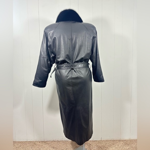 VTG Katie Full Length Womens Sz M Soft Leather Coat With Fox Lined Collar Belted - Picture 13 of 16